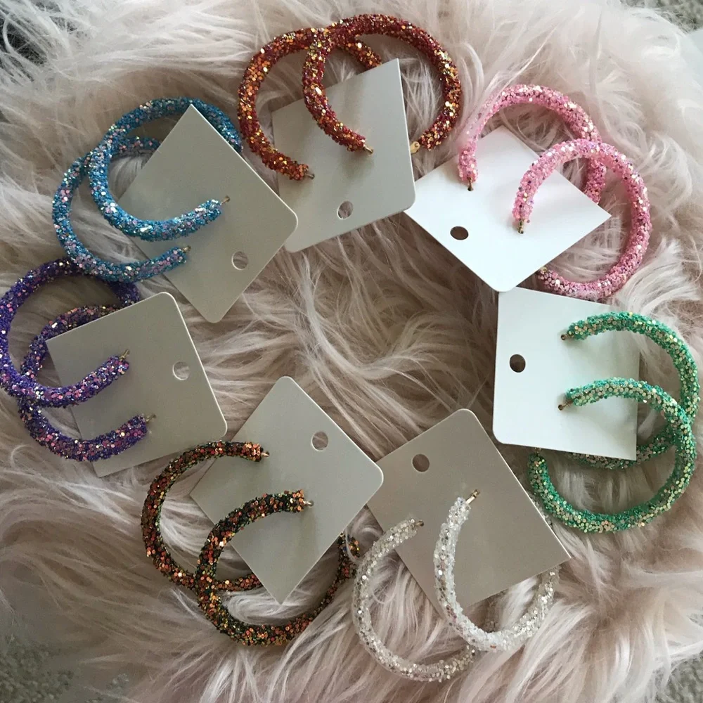 Blue Glitter Hoop Earrings - Picture 5 of 5